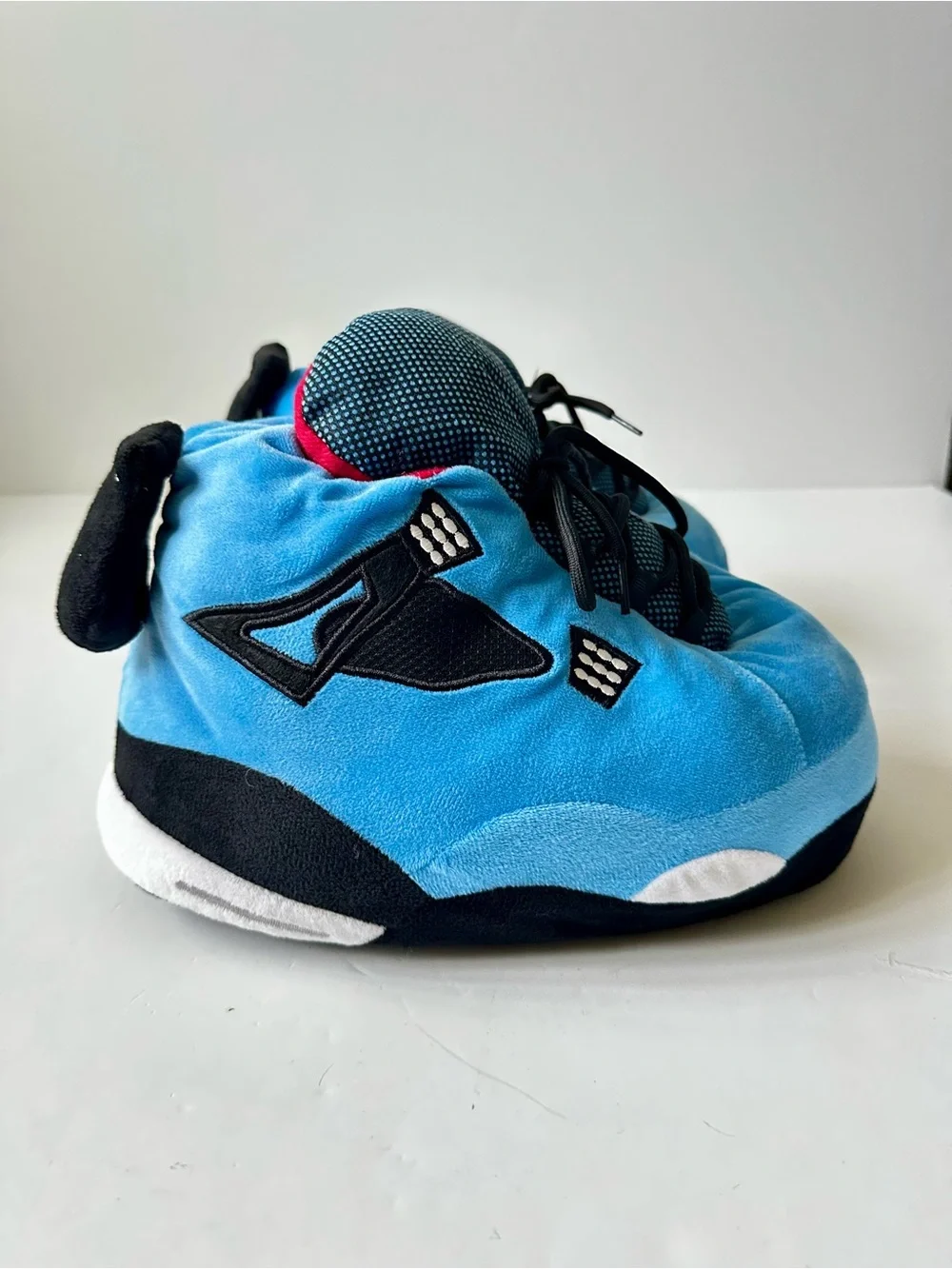 Plush Sneaker Slippers Men 7.5 Women 9 Blue Black Slip On Cozy House Shoes